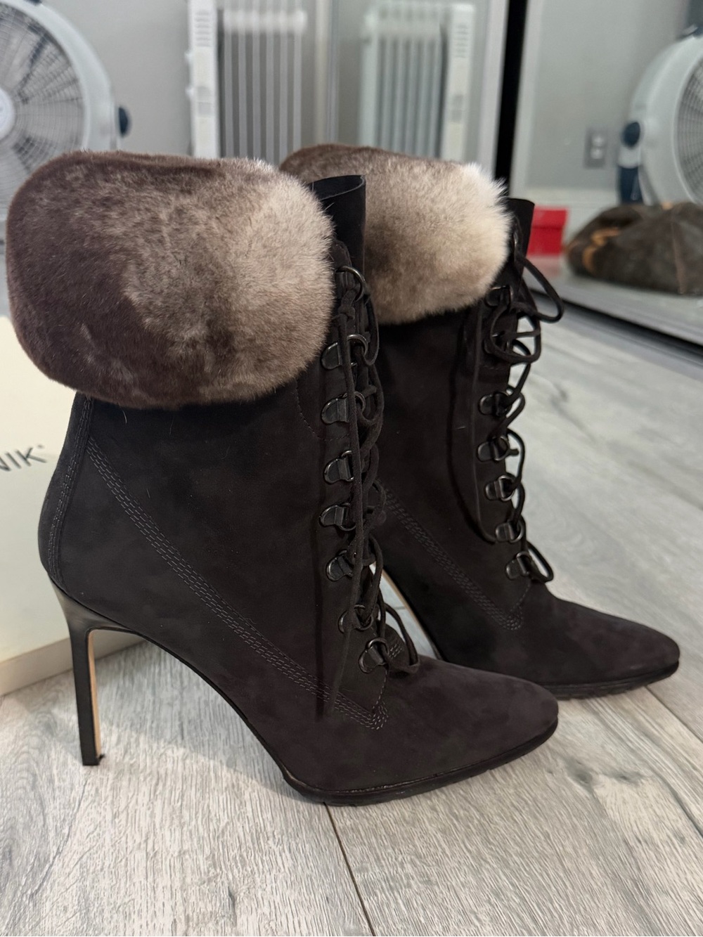 Manolo Blahnik grey with chinchilla fur